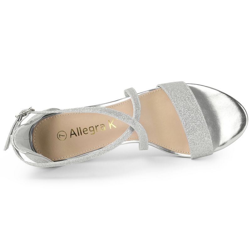 Allegra K Women's Glitter Buckle Closure Crisscross Strap Block Heels Sandals, 6 of 9