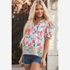 Amaryllis Women’s Floral Print Short Sleeve Blouse with Striped Trim Notched Neckline Relaxed Fit - 4 of 4