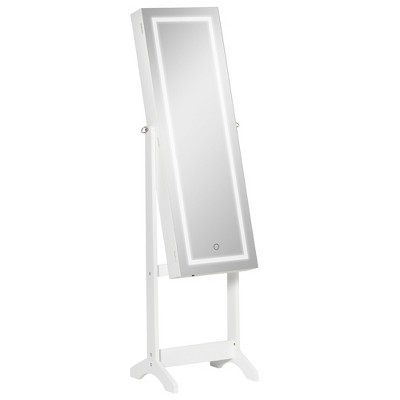 HOMCOM Floor Standing Jewelry Cabinet with LED Light, Lockable Jewelry Organizer with Full-Length Mirror, and 4 Adjustable Angles
