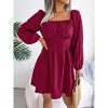 Womens Long Sleeve Dress Square Neck Smocked Dress Babydoll Dress Flowy Mini Dress Tie Back Dress Strappy Dress - 4 of 4