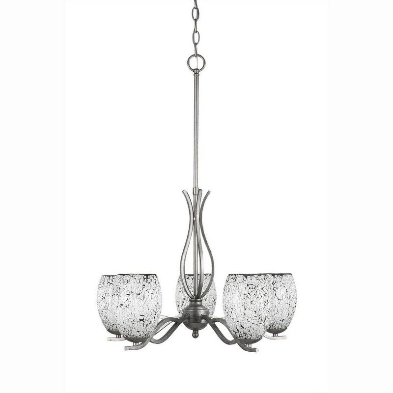 Toltec Lighting Revo 5 - Light Chandelier in  Aged Silver with 5" Black Fusion Shade, 1 of 2
