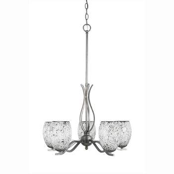 Toltec Lighting Revo 5 - Light Chandelier in  Aged Silver with 5" Black Fusion Shade