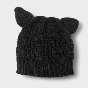 Charles Albert Girls’ Knit Beanie with Cute Animal Ears - Cozy Cable Knit Kids Hat for Winter in Black - 1 of 3