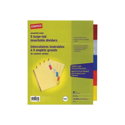 Staples Big Tab Insertable Paper Dividers 5-Tab Buff 4 Sets/PK 13515/14481