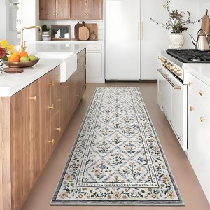 Washable Area Rugs Floral Carpet with Non-Slip Backing - 1 of 4