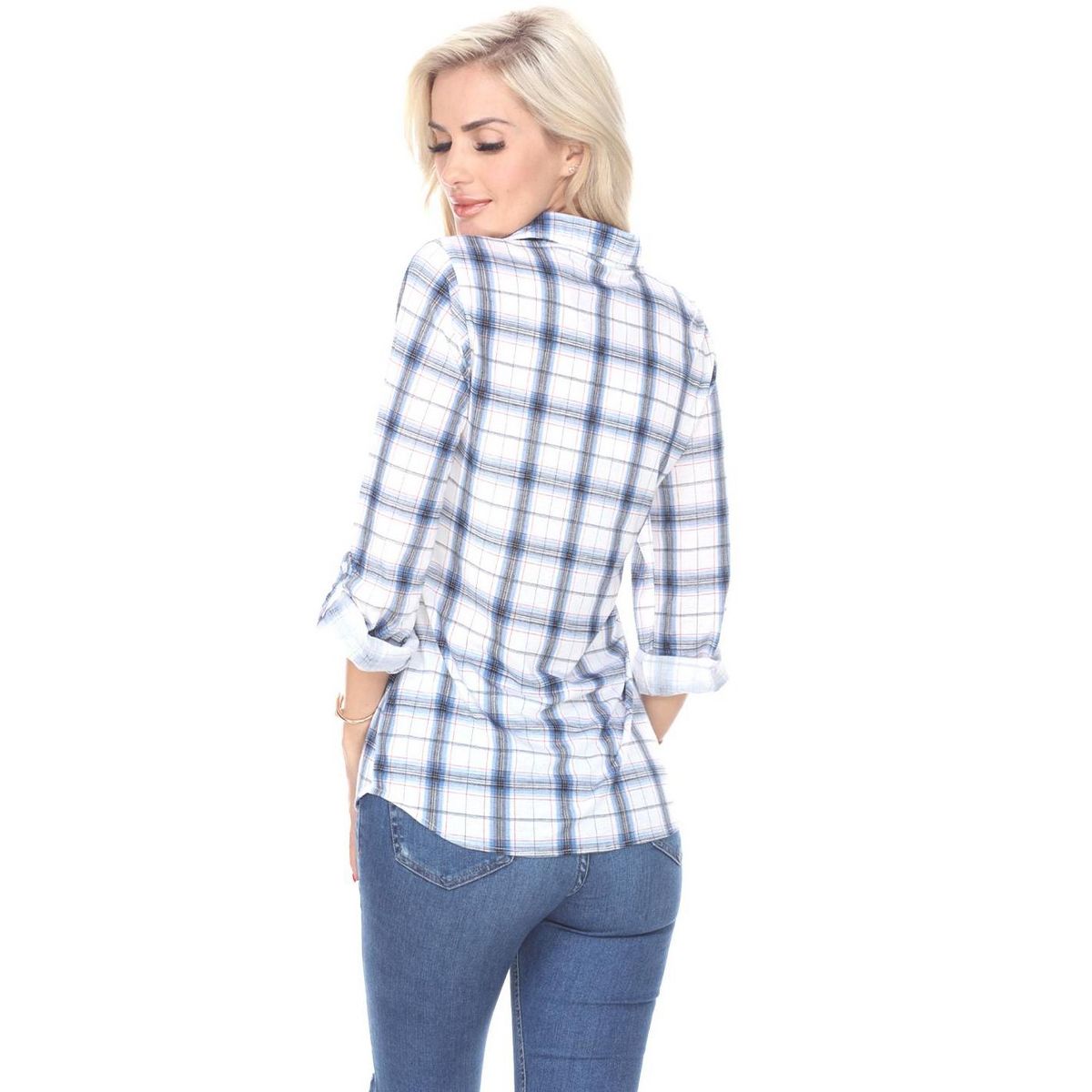 Women's Oakley Stretchy Plaid Tunic Top with Pockets - White Mark - thumbnail 3