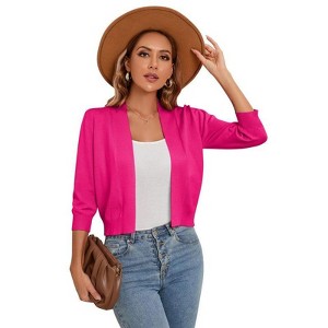 Coolmee Women's 3/4 Sleeve Cropped Cardigan Knit Sweaters Lightweight Open Front Shrug Bolero - 1 of 4