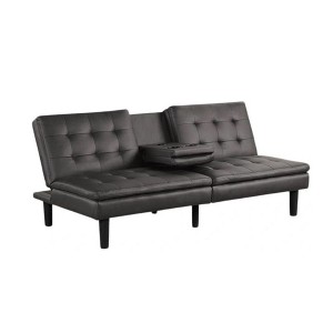 Royal Hampton Futon Sofa Bed, Drop-Down Tray and Cupholder, Gray Faux Leather - 1 of 4