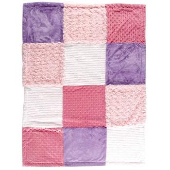 Hudson Baby Infant Girl Multi-Fabric Panel Plush Blanket, Pink, One Size