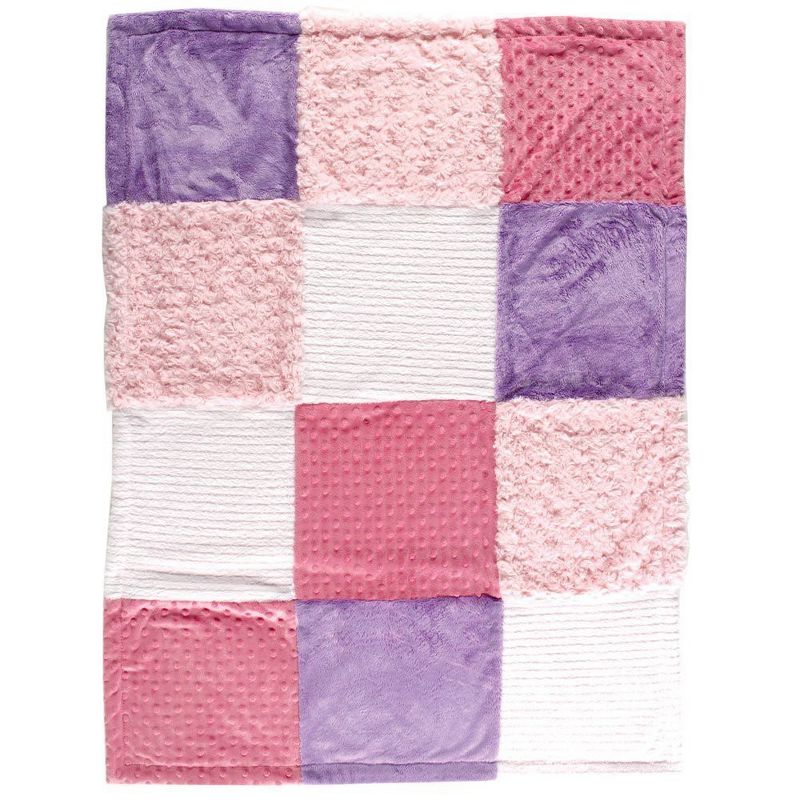 Hudson Baby Infant Girl Multi-Fabric Panel Plush Blanket, Pink, One Size, 1 of 2