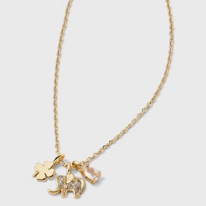 14K Gold Dipped Elephant Clover Charm Pendant Necklace - Gold - 1 of 4