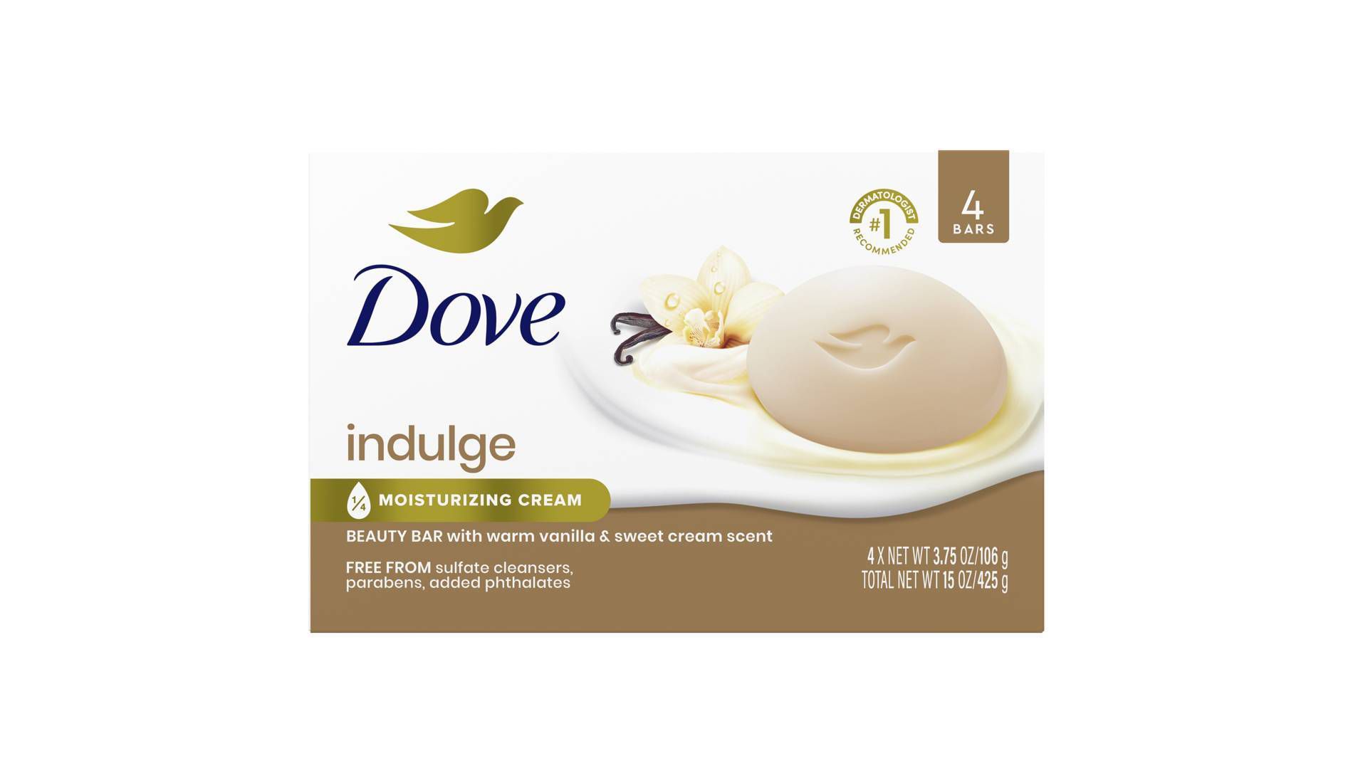 Dove Beauty Bar Soap - Warm Vanilla and Sweet Cream - 3.75oz/4pk: Paraben-Free, Sulfate-Free, Vegan, Moisturizing