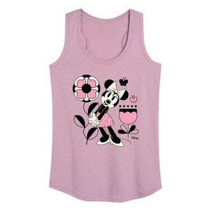 Women's - Disney - Minnie Mouse with Flowers & Butterflies Graphic Racerback Tank - 1 of 4