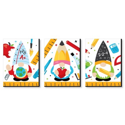 Big Dot of Happiness School Gnomes - Classroom Decorations, Teacher Wall Art and Kids Room Decor - 7.5 x 10 inches - Set of 3 Prints