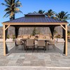 Kozyard Apollo Hardtop Gazebo Wooden Coated Aluminum Frame Canopy with Netting Galvanized Steel Double Roof for Patio Deck Lawn - 2 of 4
