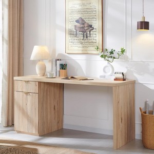 SinCiDo Modern 60" Executive Desk, Wood Home Office Desk with Drawer & Cabinet, Fluted Computer Writing Desk for Living Room, Bedroom - 1 of 4