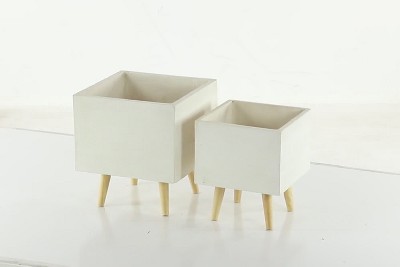 Modern Fiber Clay Square Planters in Dark Gray, Set of 2