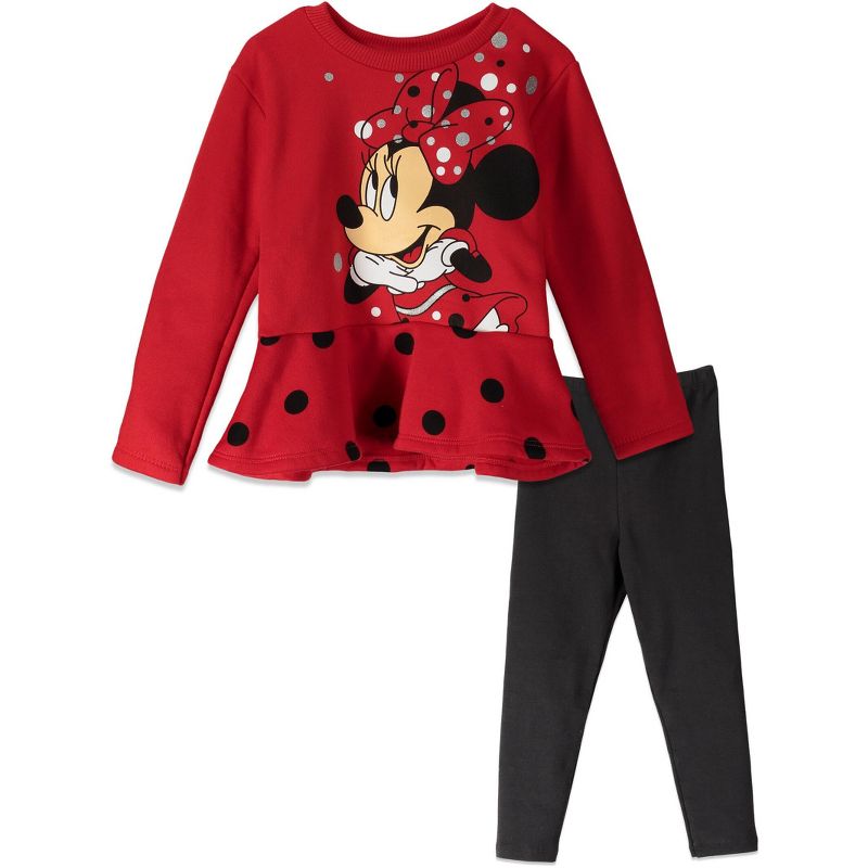 Disney Minnie Mouse Girls Fleece Sweatshirt and Leggings Outfit Set Toddler to Big Kid, 1 of 8