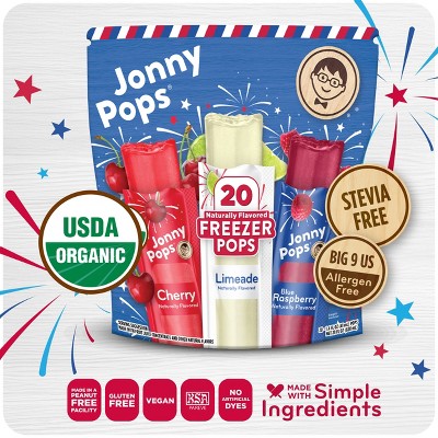 JonnyPops Organic Freezer Pops Red, White & Blue: Cherry, Limeade & Blue Raspberry - 28 fl oz/20ct