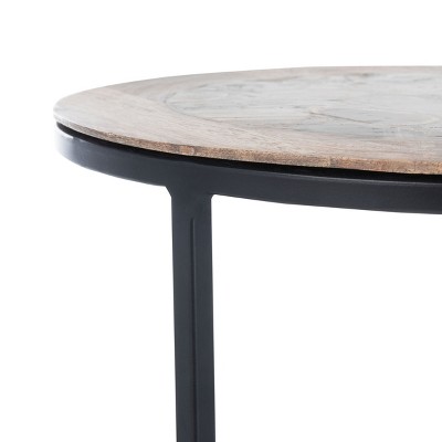 15'' Transitional Black Agate & Wood Round Side Table