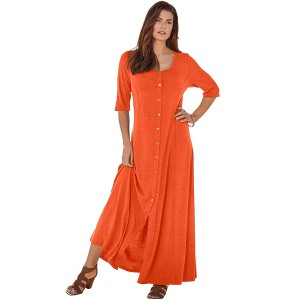 Roaman's Women's Plus Size Button Front Heathered Dress - 1 of 4