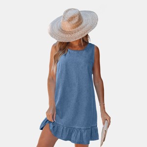 Women's Casual Denim Mini Dress with Ruffle Trim- Cupshe - 1 of 4