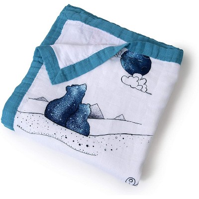 JumpOff Jo - Swaddle Baby Blanket - 47" x 47" - Bamboo and Cotton - Mama Bear in Blue