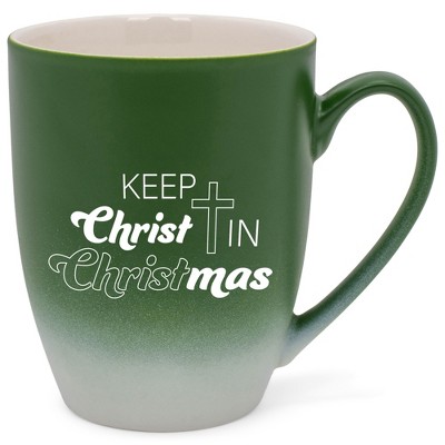 Elanze Designs Keep Christ In Christmas Two Toned Ombre Matte Green and White 12 ounce Ceramic Stoneware Coffee Cup Mug