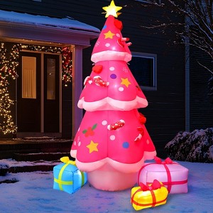 FUN LITTLE TOYS 7 FT Inflatables Christmas Tree Pink Decoration Outdoor, Giant Christmas Inflatable Blow Up Tree Yard Decorations - 1 of 4