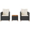 vidaXL 3 Piece Bistro Set with Cushions Black Poly Rattan Acacia Wood - 3 of 4