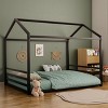 Twin/Full Size Montessori Floor Bed Frame, Metal House Shaped Low Bed with Guardrails for Toddlers - ModernLuxe - 3 of 4