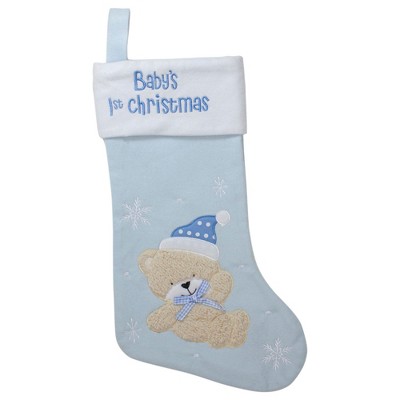  Northlight 19" Blue and White Baby's 1st Christmas Embroidered Teddy Bear Christmas Stocking 