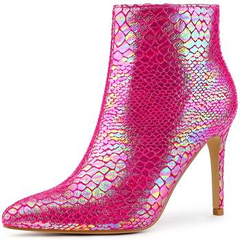 Perphy Women's Snakeskin Printed Boots Pointed Toe Stiletto Heel Ankle Boots