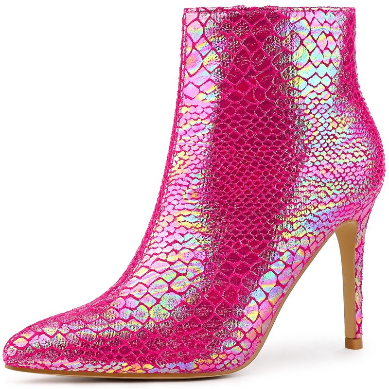Perphy Women's Snakeskin Printed Boots Pointed Toe Stiletto Heel Ankle Boots, 1 of 4