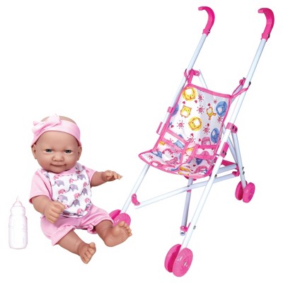Lissi 10'' Baby Doll & Umbrella Stroller Set – Foldable Travel Toy for Ages 2+