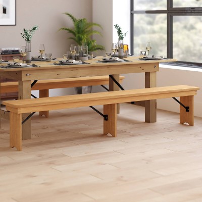 Taylor & Logan 96"x12" Ingles Solid Pine Folding Farm Bench Brown: Durable Rectangular Seating, Easy to Clean