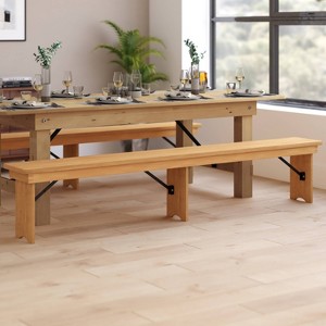 Taylor & Logan 96"x12" Ingles Solid Pine Folding Farm Bench Brown: Durable Rectangular Seating, Easy to Clean - 1 of 4