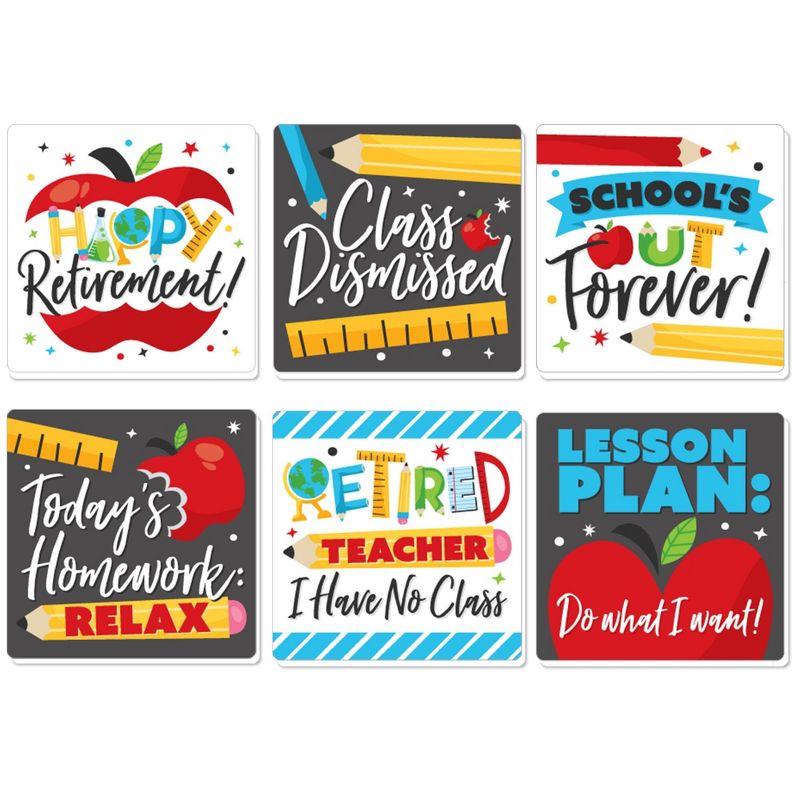 Big Dot of Happiness Teacher Retirement - Funny Happy Retirement Party Decorations - Drink Coasters - Set of 6, 1 of 9