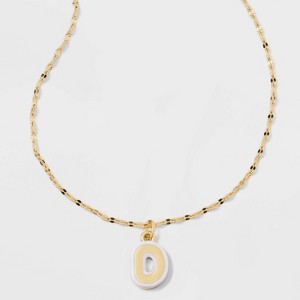 14K Gold Dipped Enamel "D" Initial Pendant Necklace - A New Day™ Gold/White - 1 of 4