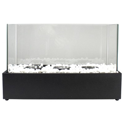 Black Bio Ethanol Ventless Tabletop Triple Fireplace with Glass Panels