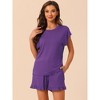 cheibear Women's Summer Soft Short Sleeves Tops with Ruffle Shorts Lounge Pajamas Sets - 2 of 4