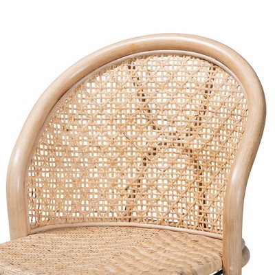 Natural Brown Rattan and Black Metal Dining Chair