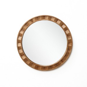 LuxenHome Natural Wood Frame Round Wall Mirror, 28” Rustic Wooden Decor Brown - 1 of 4