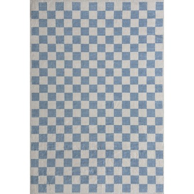 Rug Branch Kids Metro Checkered Harbor Blue Indoor Soft Area Rug - 7' x 10'