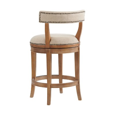 Weathered Brown and Beige Leather Swivel Counter Stool
