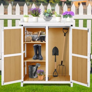 Potting Bench, Outdoor Garden Work Bench with Metal Top - Waterproof Storage Cabinet for Backyard, Patio, Wood Color - 1 of 4