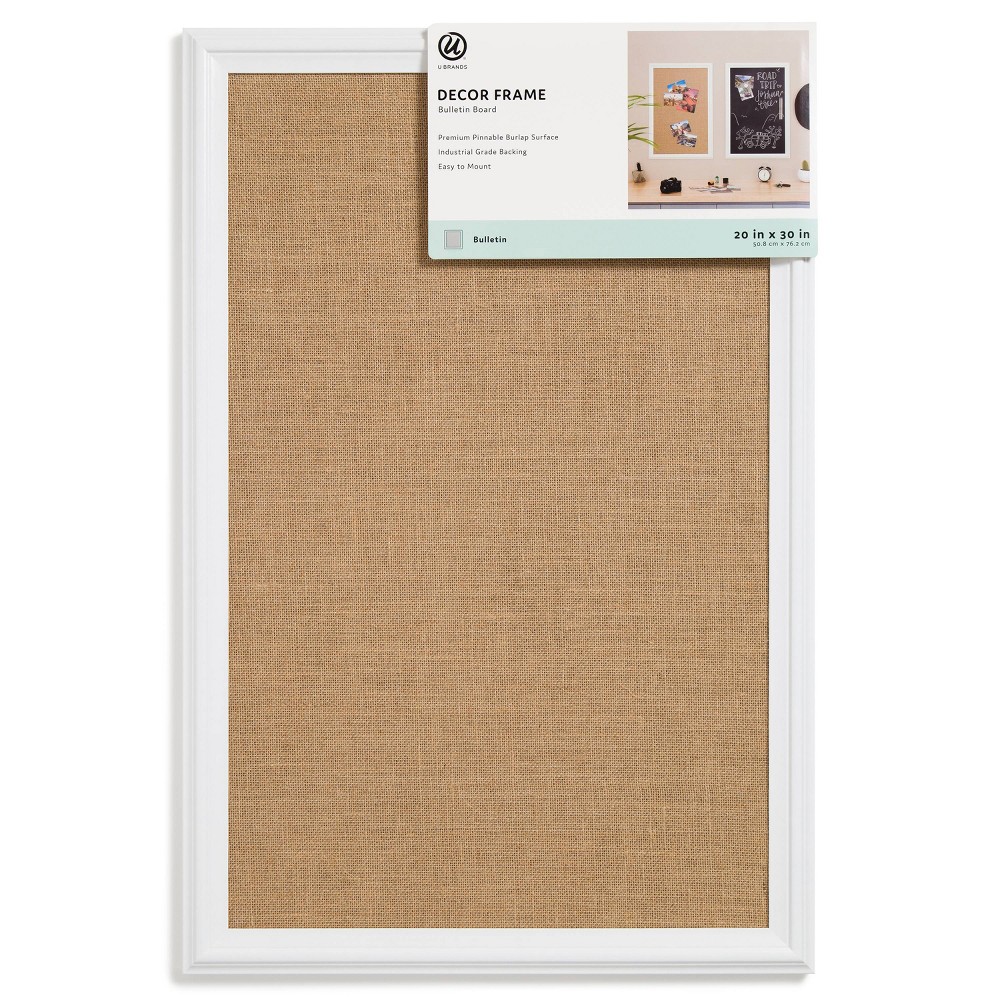 Photos - Dry Erase Board / Flipchart U Brands 20"x 30" Burlap Bulletin Board White Wood Frame