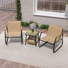 Costway 3 Piece Rocking Bistro Set with Storage Bag PS Armrests & Tabletop Metal Frame Brown/Black - 4 of 4