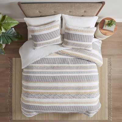 3pc Full/Queen Sadie Cotton Duvet Cover Set - Yellow/Charcoal