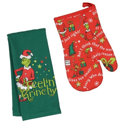 Grinch Oven Mitt Set Dr Seuss How The GRINCH Stole Christmas Feelin Grinchy Kitchen Oven Mitt Towel Set Baking Cooking Multicolored